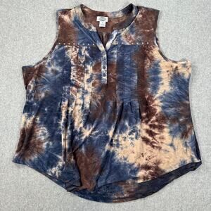 Sienna Grace Sleeveless Tie Dye Blouse Women's 3X Blue Brown Western Y2k Studded